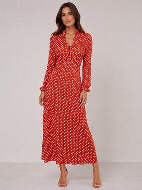 Vintage Handmade 60s 70s Polka Dot Maxi Dress Size Large